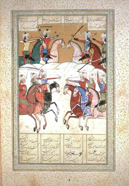 Savaş Sahnesi (parşömen üzerine sulu boya) by Persian School