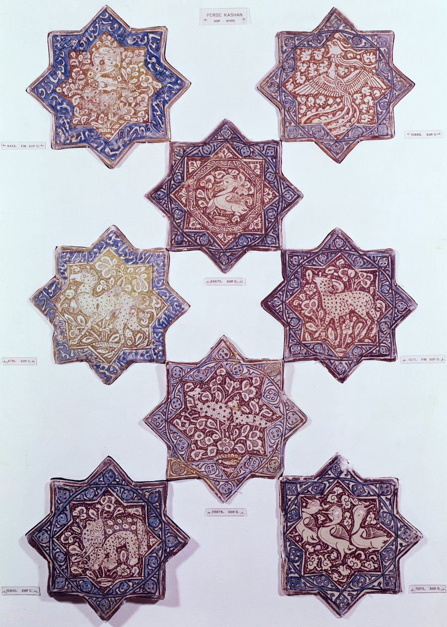 Hayvanlarla süslenmiş sekiz çini, 13.-14. yüzyıl (seramik) by Persian School