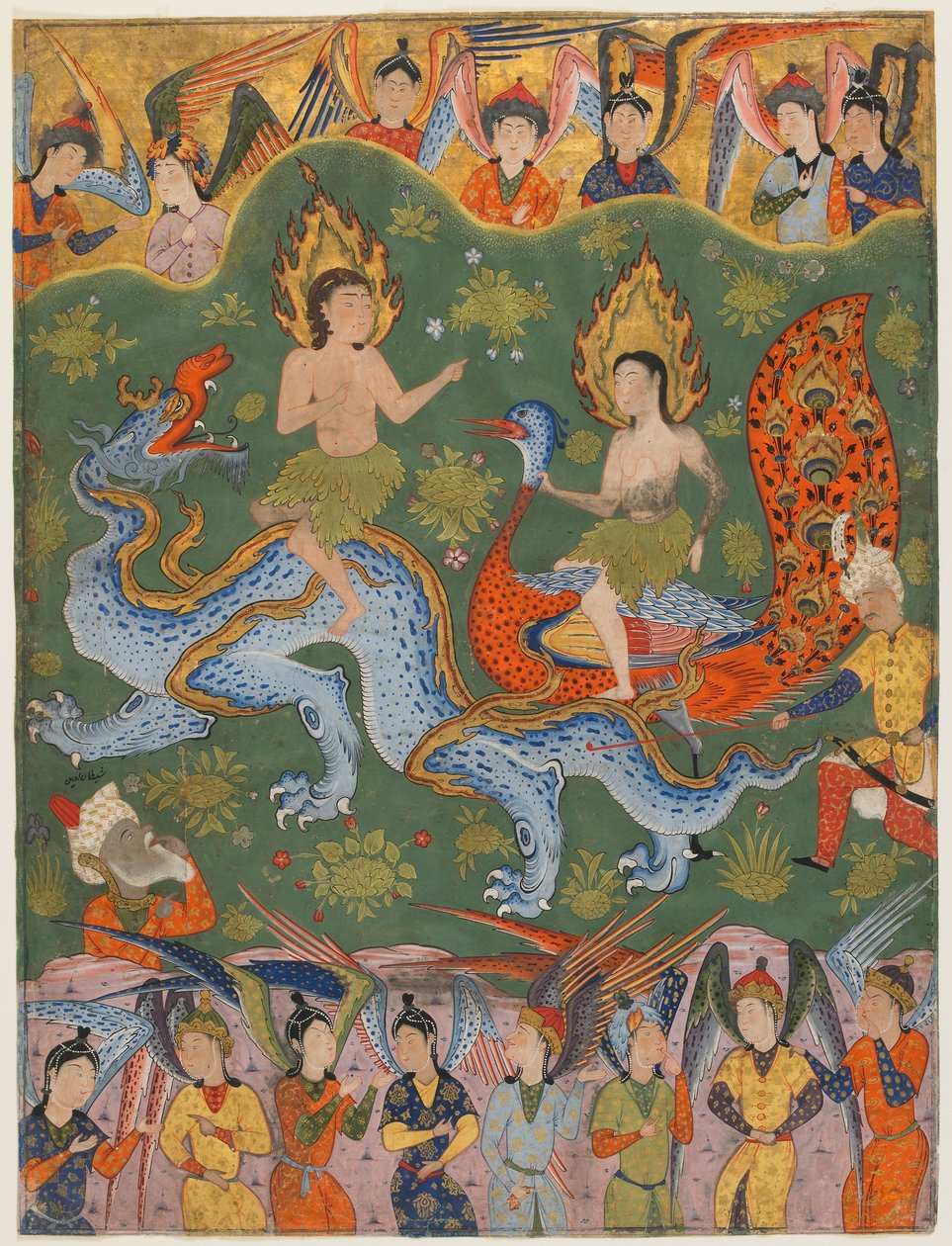 Bir Falnama'dan Folyo (Omens Kitabı); Verso: Adem ve Havva'nın kovulması, Kazvin, İran, Safevi dönemi, 1550'lerin ortası (kağıt üzerine opak suluboya, mürekkep ve altın) by Persian School