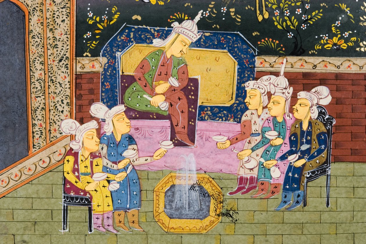 Asil veya Kral ile içen avcılar ve favoriler (kağıt üzerinde opak wc) (272912 detayı) by Persian School