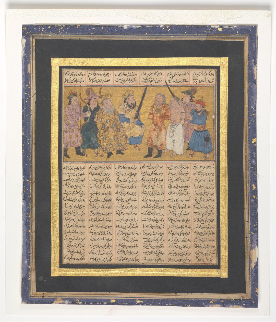Kai Khusrau Enthroned Bir Kılıç Tutarak, c.1300-30 (mürekkep, opak suluboya ve kağıt üzerine altın) by Persian School
