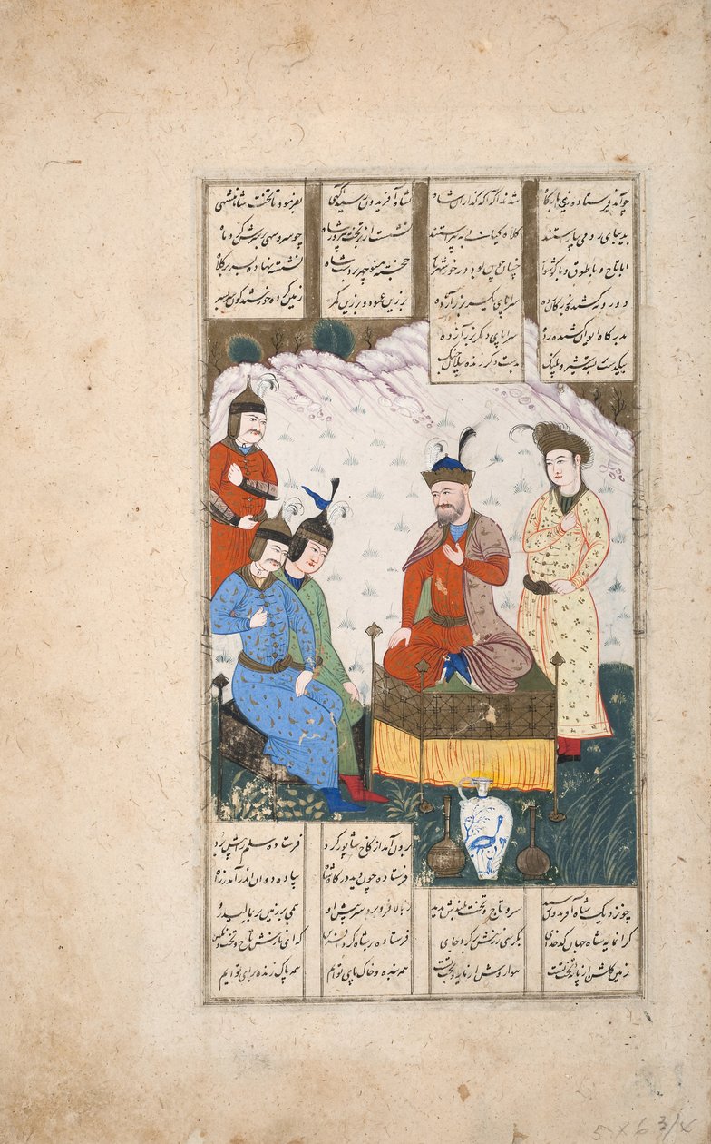 Kral Faridun iki oğlunun elçisini kabul ediyor (kağıt üzerinde opak wc) by Persian School