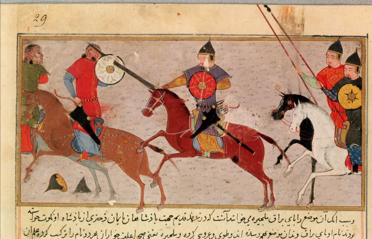 Ms Pers.113 f.29 Cengiz Han (c.1162-1227) Tatarlarla Mücadele, Raşid-al-Din