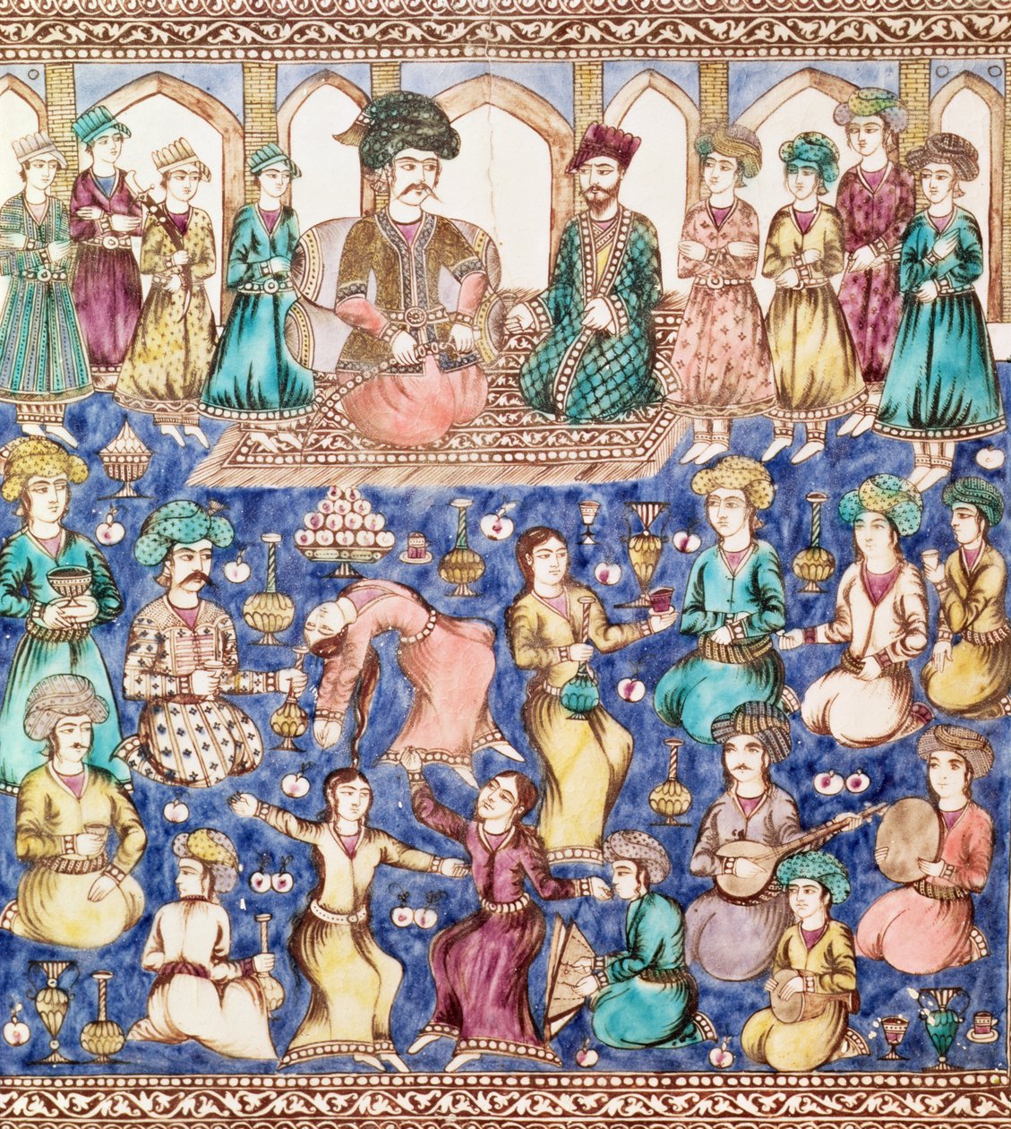 Nasser al-Din Shah Qajar (1831-96) sarayında müzisyenler ve dansçılar (seramik) by Persian School