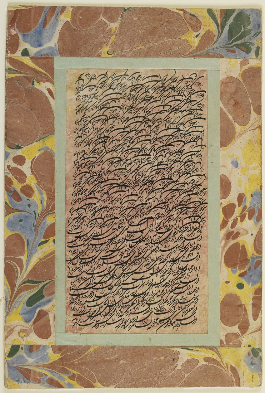Kaligrafi sayfası, müstakil albüm folyosu, 19. yüzyıl (karton üzerine monte edilmiş kağıt üzerine mürekkep) by Persian School