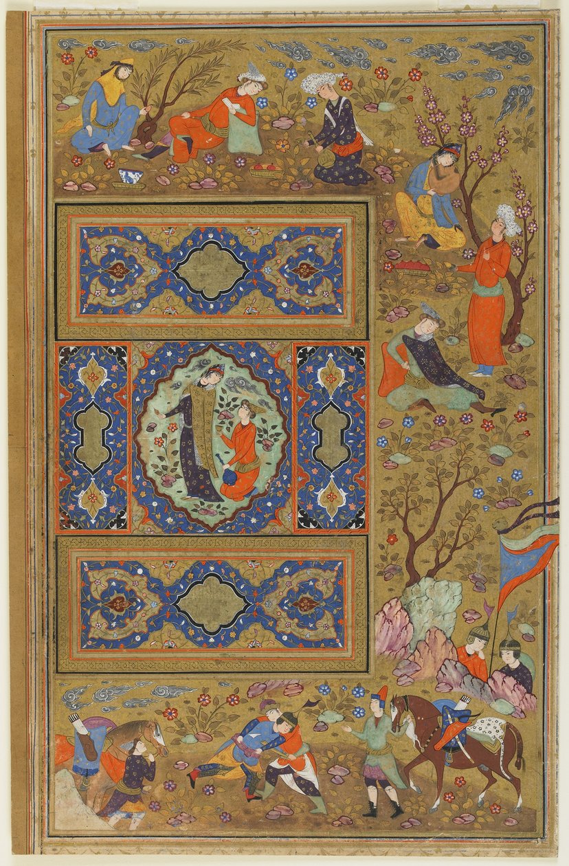 Aşık çifti, c.1590-1610 (mürekkep, opak suluboya ve kağıt üzerine altın) by Persian School