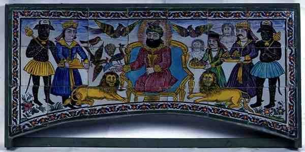 Qajar Cuerda Seca Panel, Şiraz (sırlı çanak çömlek) by Persian School