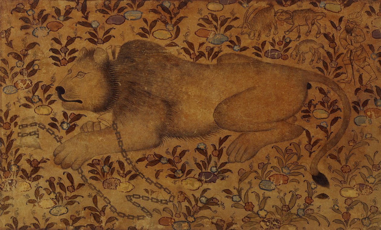 Aslan Çalışması, 16. yüzyıl by Persian School