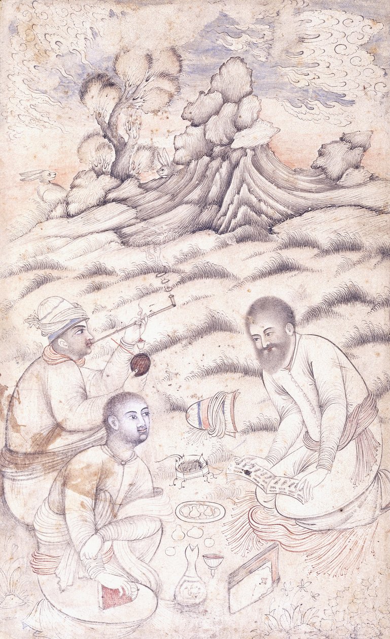 Bir Manzarada Üç Genç Adam, c. 17. yüzyılın ortaları by Persian School