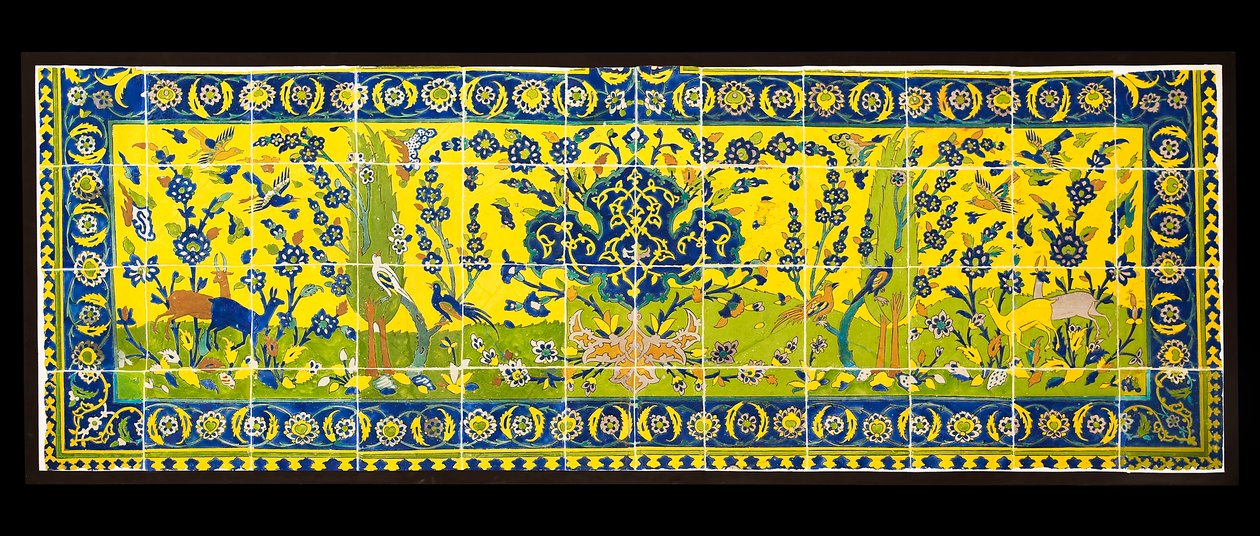 Doğal bir sahneyi betimleyen çiniler, İsfahan, İran, muhtemelen 17. yüzyıl (sır altında çok renkli toprak kap) by Persian School