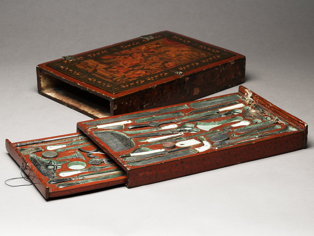 Kutsal Aileyi tasvir eden alet takımı, 1830 dolayları (karma teknik) by Persian School