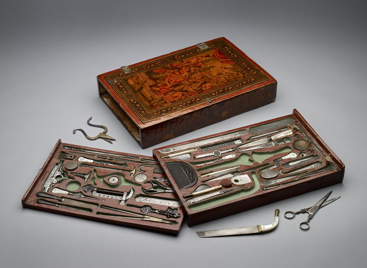 Kutsal Aileyi tasvir eden alet takımı, 1830 dolayları (karma teknik) by Persian School