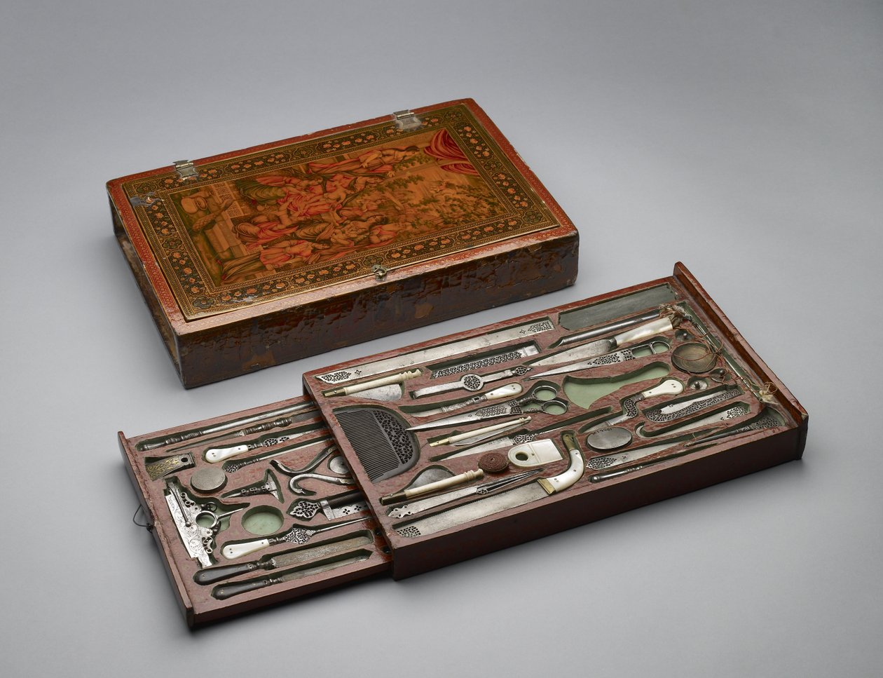 Kutsal Aileyi tasvir eden alet takımı, 1830 dolayları (karma teknik) by Persian School