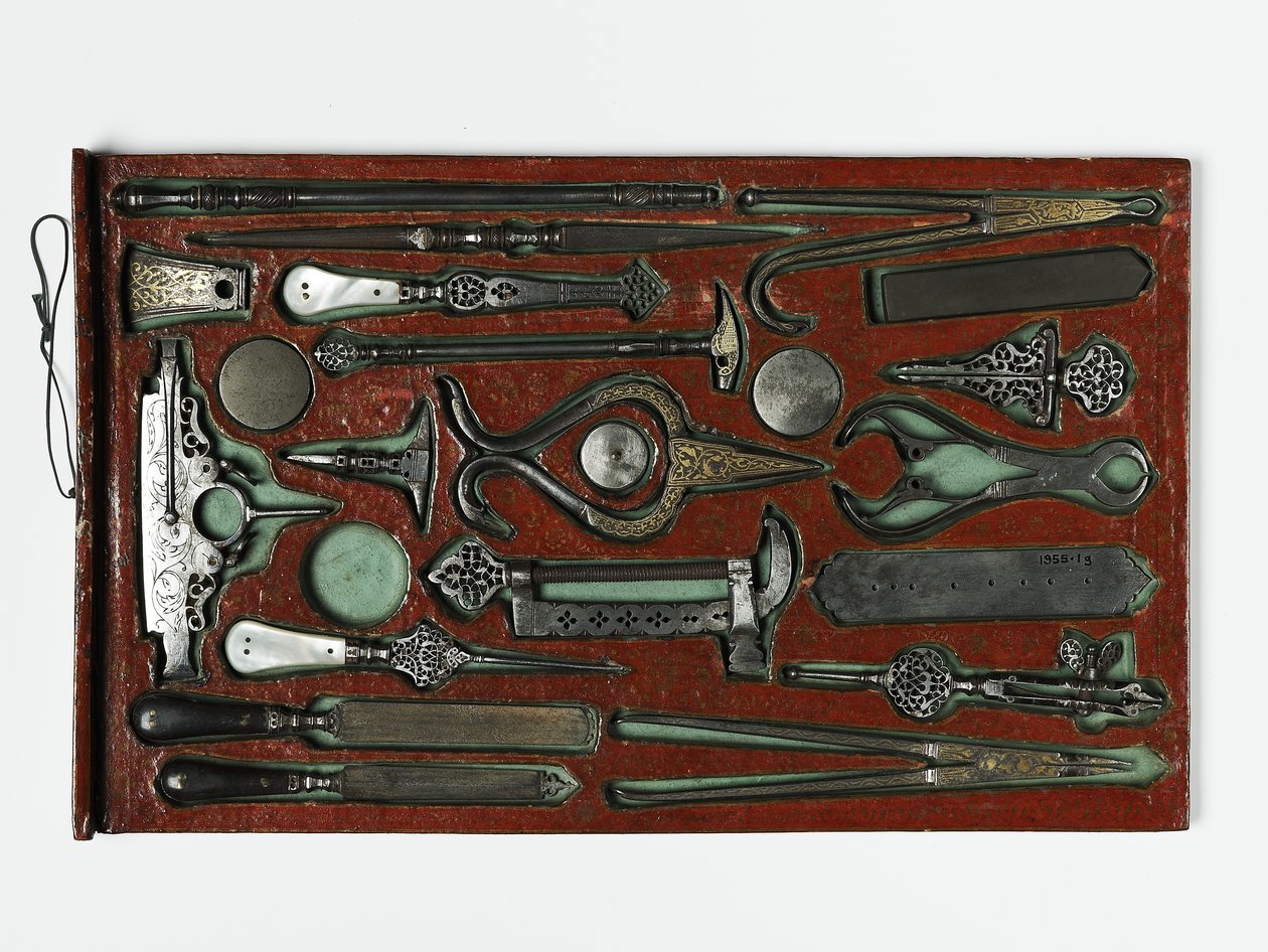Kutsal Aileyi tasvir eden alet takımı, 1830 dolayları (karma teknik) by Persian School