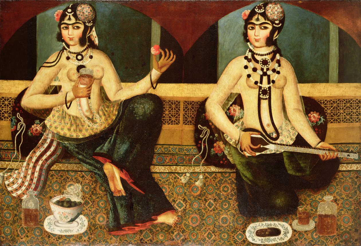 İki harem hanımı, Kaçar, Farsça, c.1811-14 by Persian School