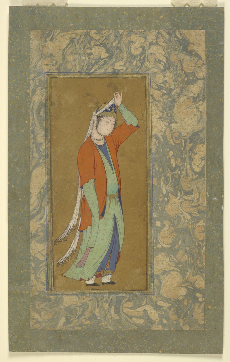 Kadın aigrettesini düzeltiyor, c.1590 by Persian School