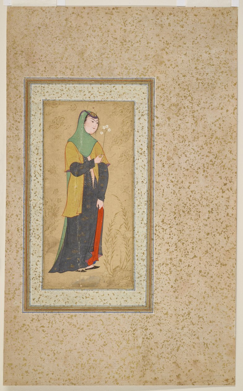 Bir sprey çiçekli kadın, c.1595 by Persian School