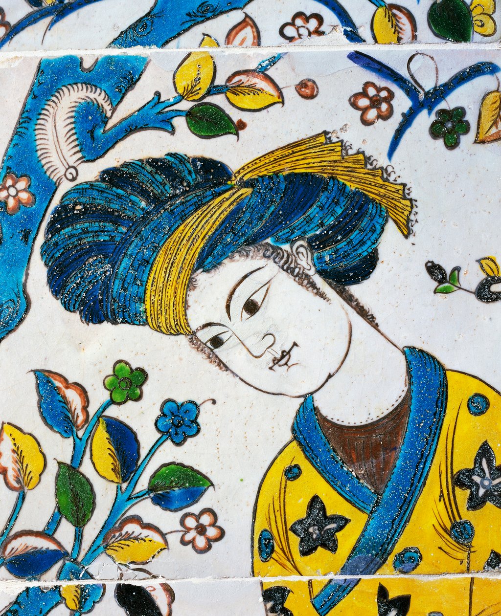 Sarıklı genç adam, bahçede oyunlar, Chehel Sotoun, İsfahan, Pers uygarlığından seramik karo detayı by Persian School