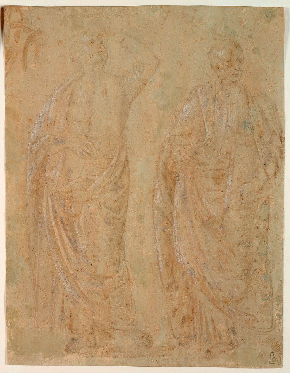 İki Ayakta Drapeli Erkek Figürü by Perugino
