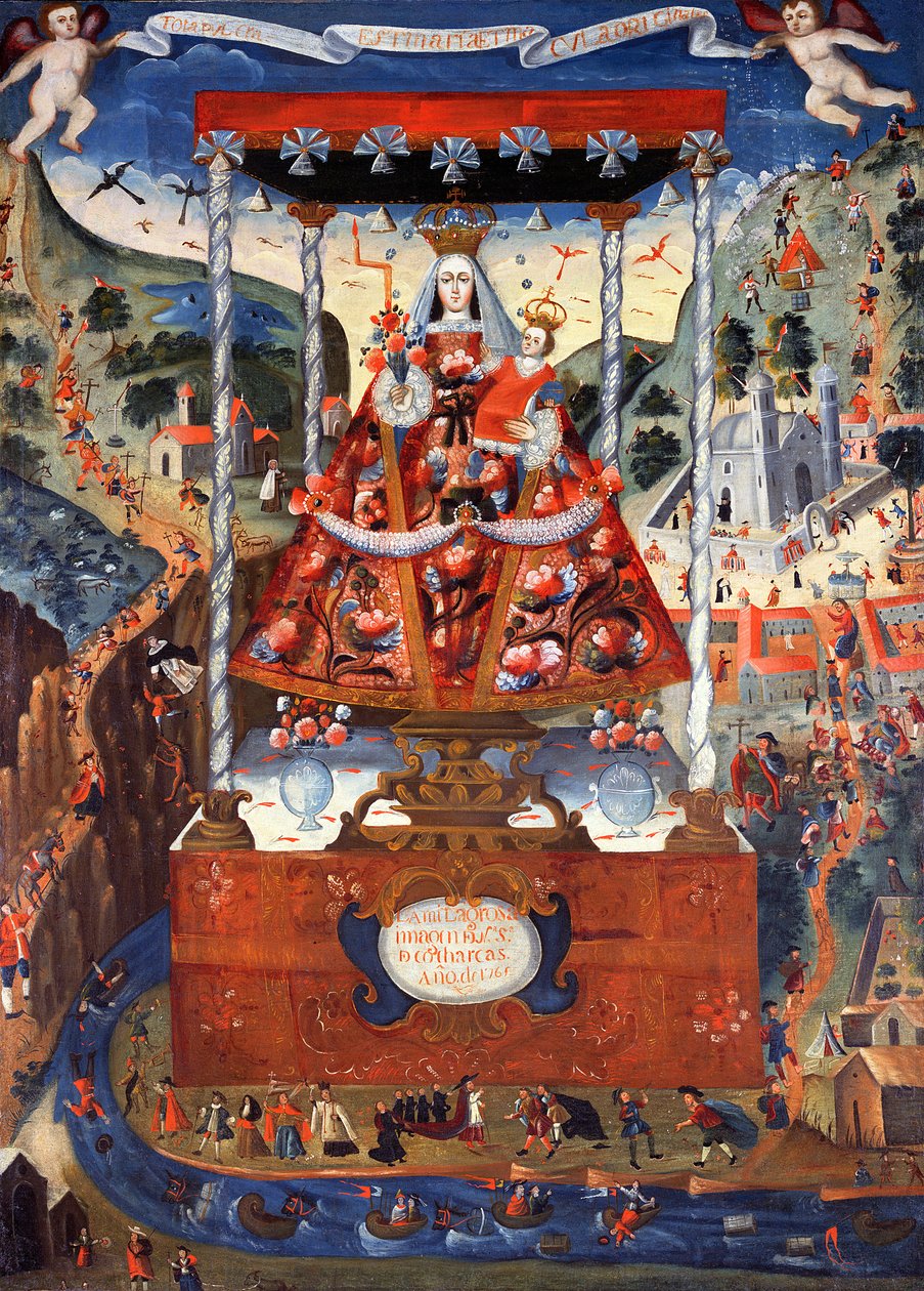 Bir Baldacchino Altında Cocharcas Our Lady of, 1765 by Peruvian School