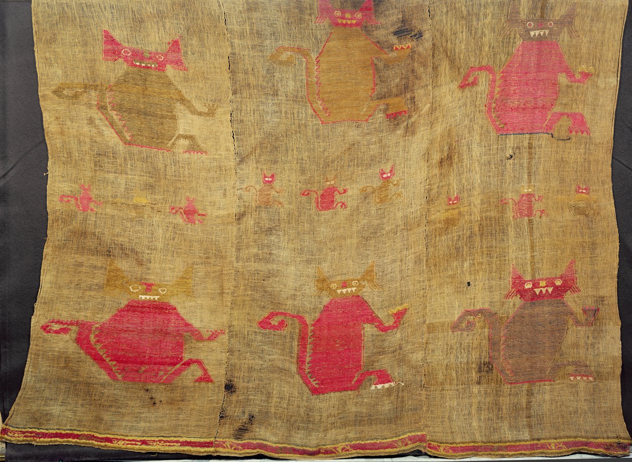 Perulu kefen; renkli yünlerde brokarlı pamuk ve vicuna, fetih öncesi (15. yüzyıl) by Peruvian School