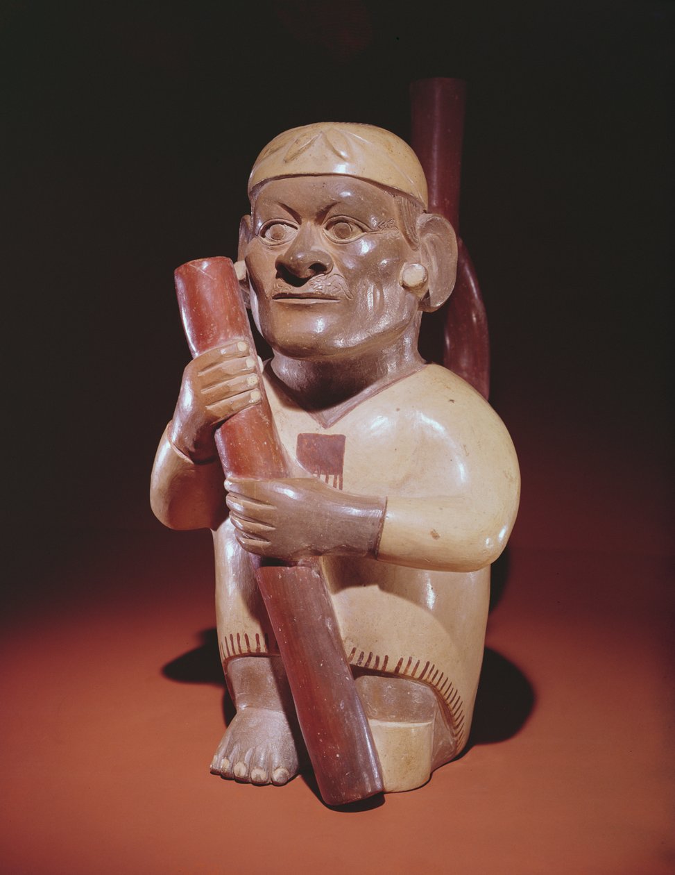 Oturan tek bacaklı adam, Mochica Culture (toprak çömlek) by Peruvian School
