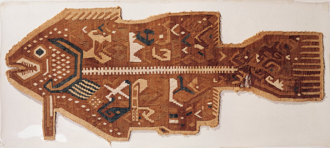 Bir balığın yün yarık goblenleri (tekstil) by Peruvian School