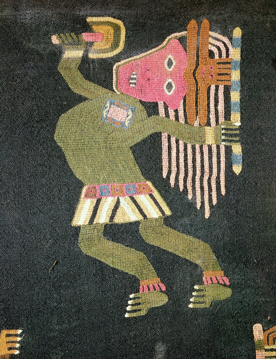 Bastonlu dokuma yün dansçı, Paracas kabilesi (tekstil) (ayrıca bkz. 231825) by Peruvian School