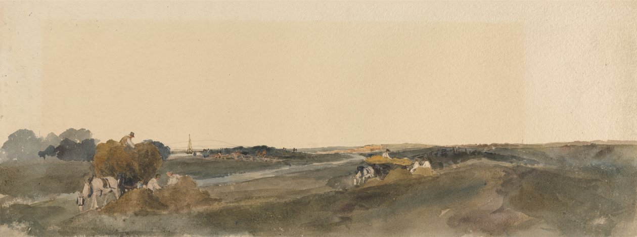 Lincolnshire Nehri kıyısında saman yapımı by Peter de Wint