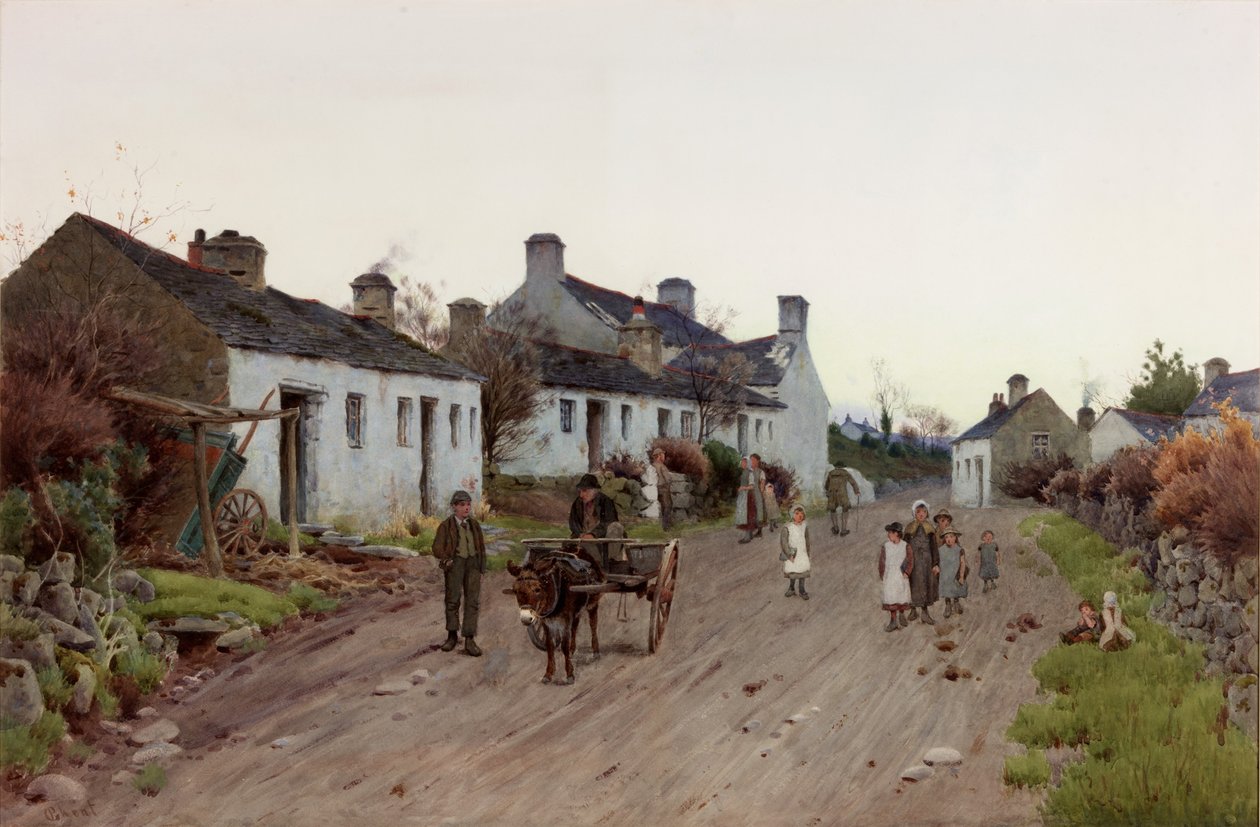 Bir Galli Köyü - Akşam (gövde, kalem ve kağıt üzerine tuvalet) by Peter Ghent