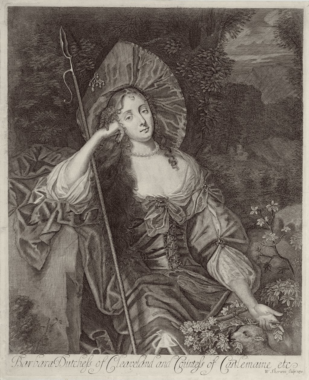 William Sherwin (1645-1711), 1670 tarafından oyulmuş bir Çoban olarak Cleaveland Barbara Düşesi (1641-1709) by Peter Lely