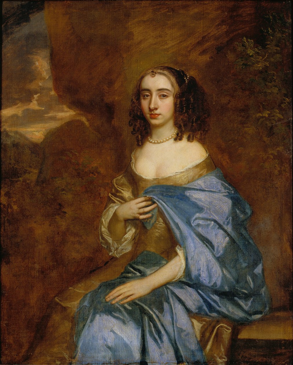 Mavi Örtü Olan Bir Kadının Portresi by Peter Lely