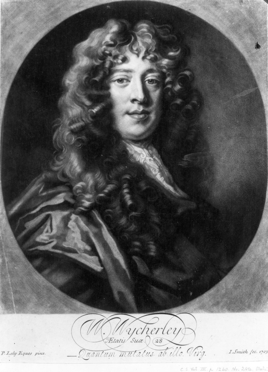 William Wycherley, John Smith tarafından kazınmış, 1703 by Peter Lely