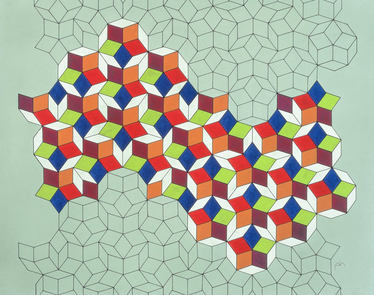 Penrose's Conundrum, 1988 (kağıt üzerinde tempera) by Peter McClure