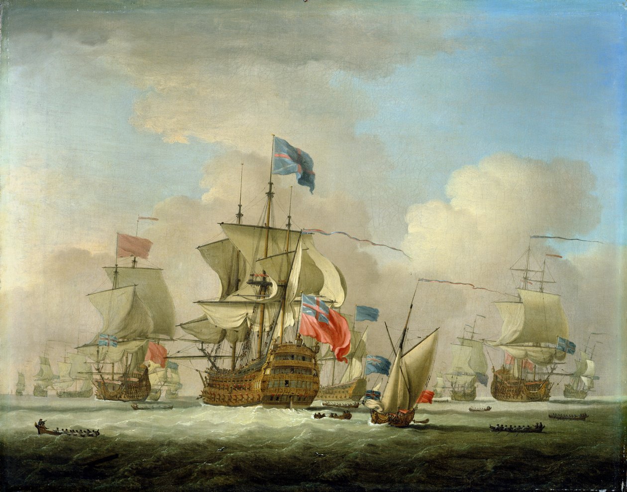 İngiliz Savaş Adamları ve Sloop, c.1720-30 by Peter Monamy