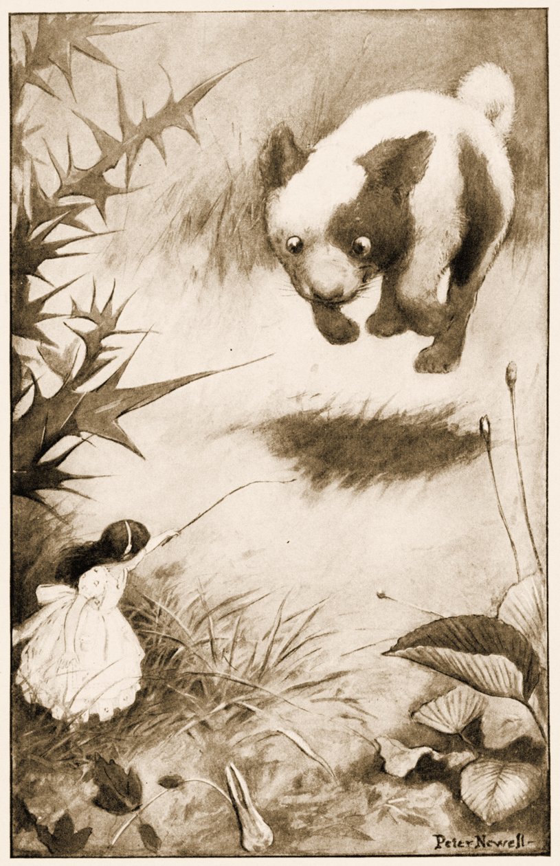 Köpek yavrusu havaya sıçradı, Lewis Carrolls Alices Adventures in Wonderland için illüstrasyon, 1901 by Peter Newell