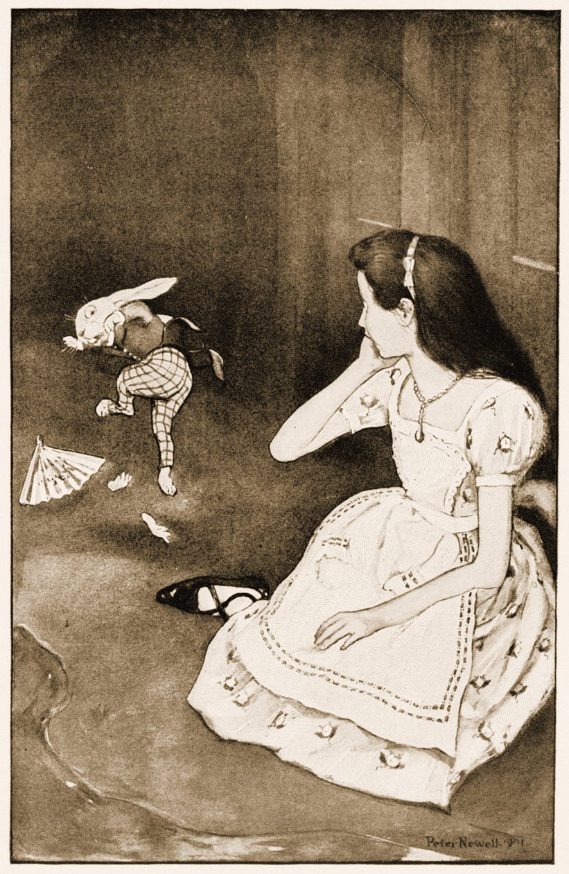 Tavşan şiddetle başladı, Lewis Carrolls Alices Adventures in Wonderland için illüstrasyon, 1901 by Peter Newell