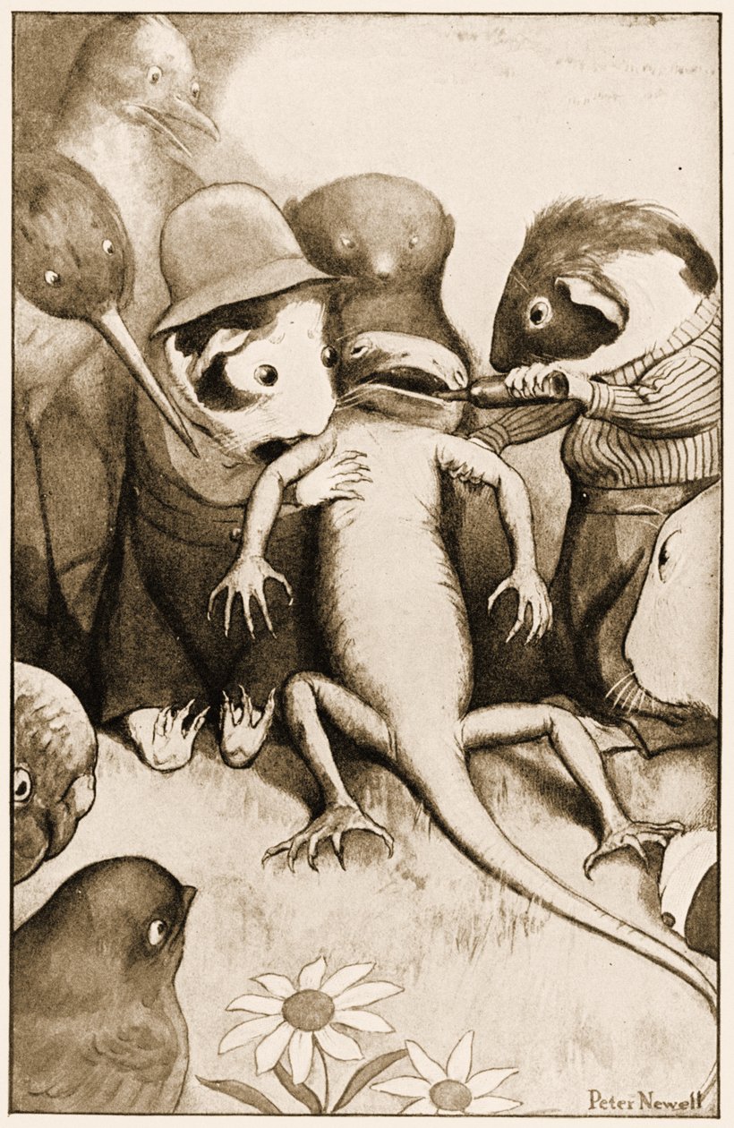 Zavallı küçük kertenkele Bill ortada tutuluyordu, Lewis Carrolls Alices Adventures in Wonderland için illüstrasyon, 1901 by Peter Newell