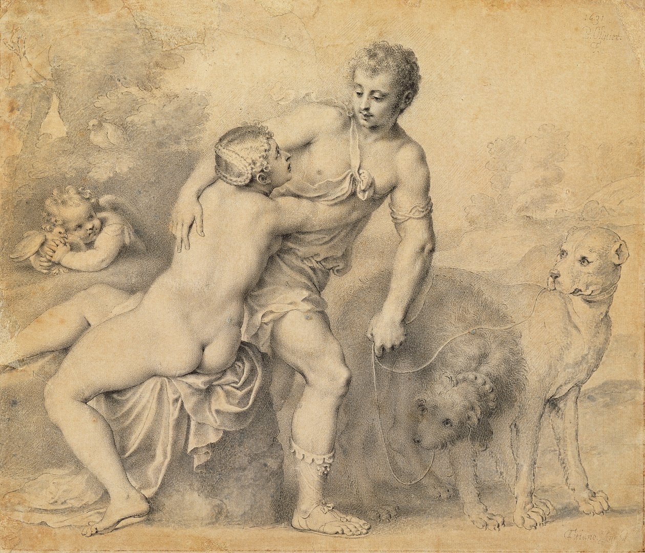 Venüs ve Adonis, 1631 (kağıt üzerinde yıkama ile kalem ve mürekkep) by Peter Oliver