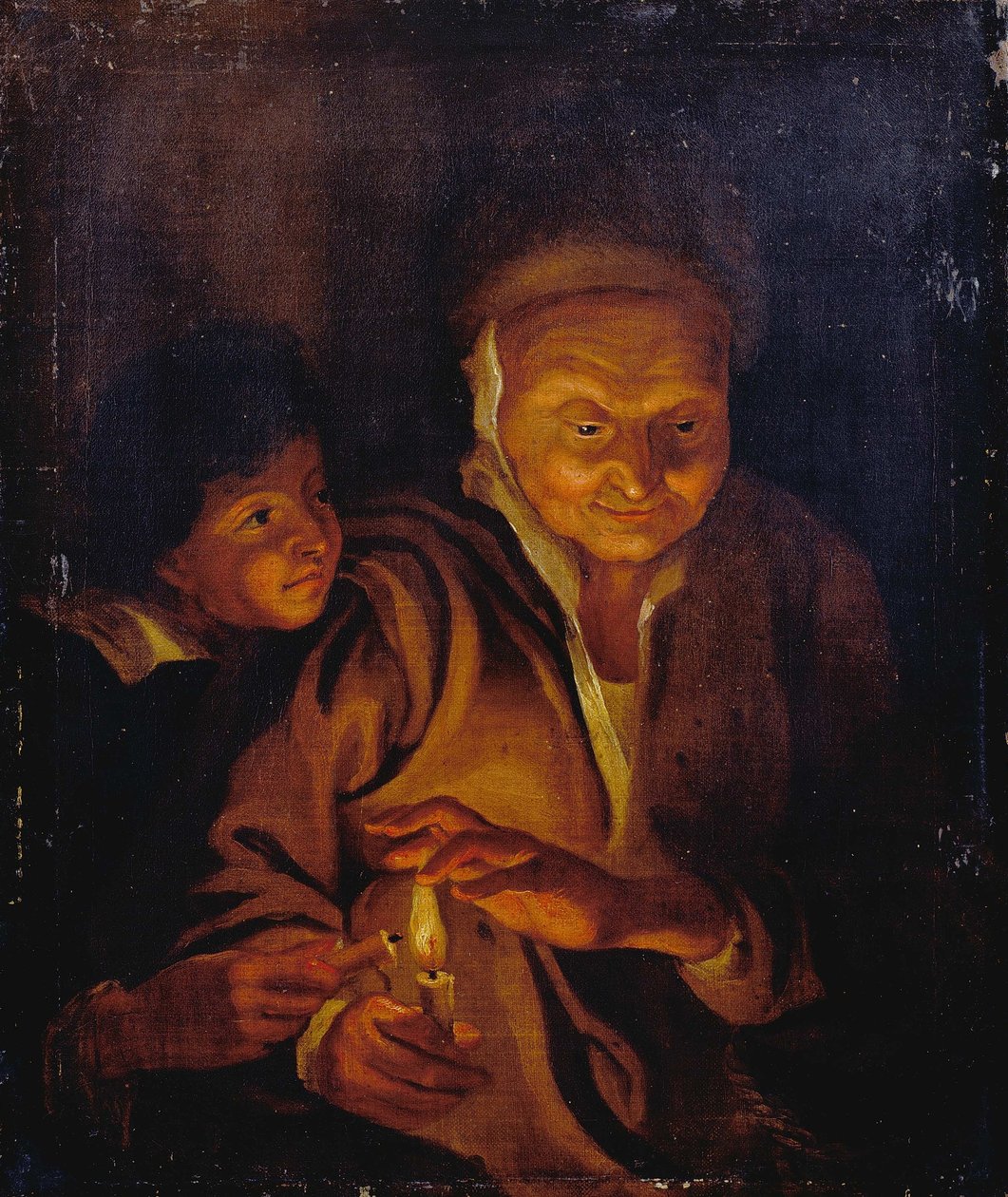 Yaşlı Bir Kadının Tuttuğu Mumdan Bir Çocuk Yakıyor by Peter Paul Rubens
