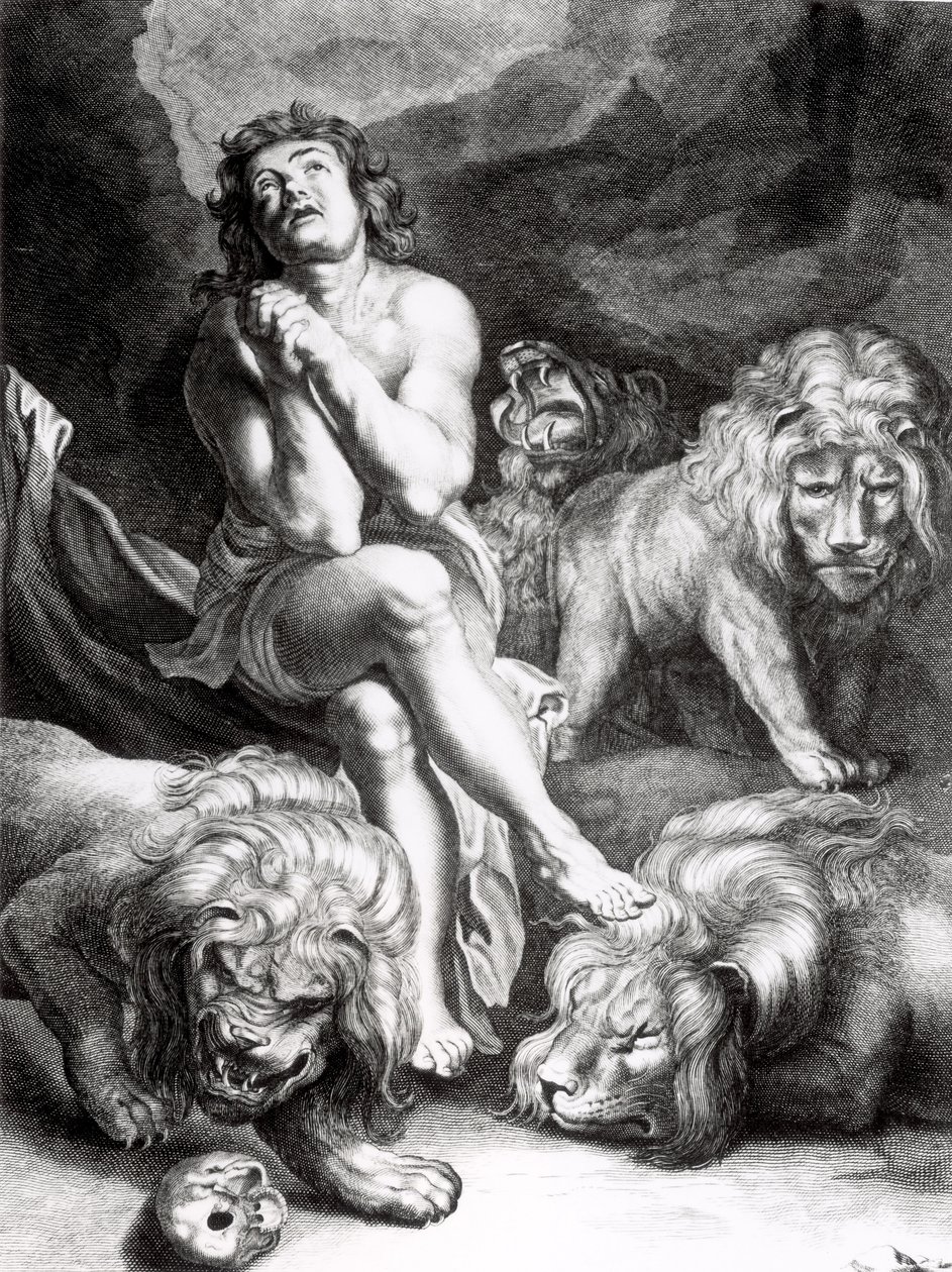 Aslanlar İnindeki Daniel, Abraham Blooteling tarafından oyulmuş (1640-90) by Peter Paul Rubens