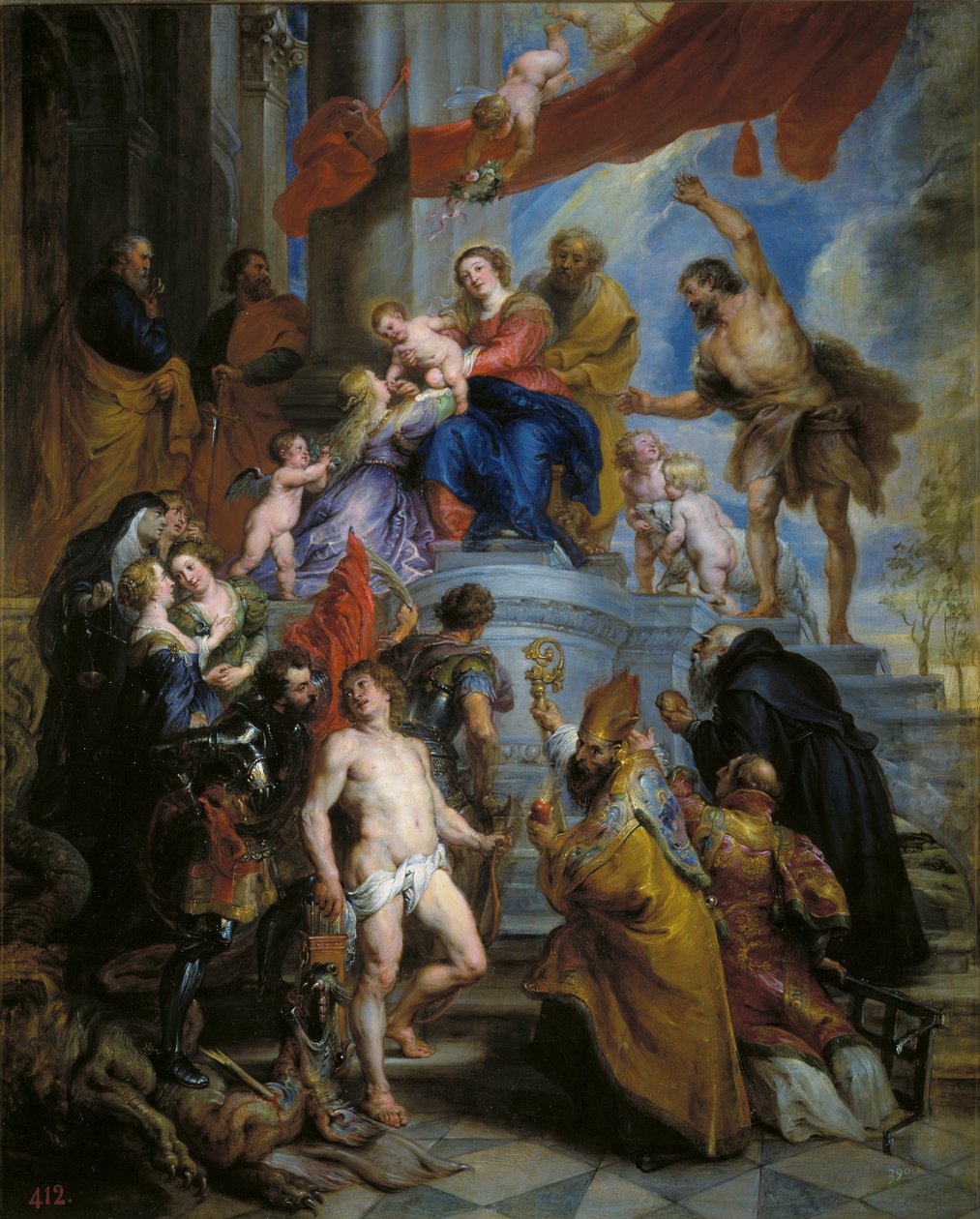 Azizlerle çevrili Kutsal Aile by Peter Paul Rubens