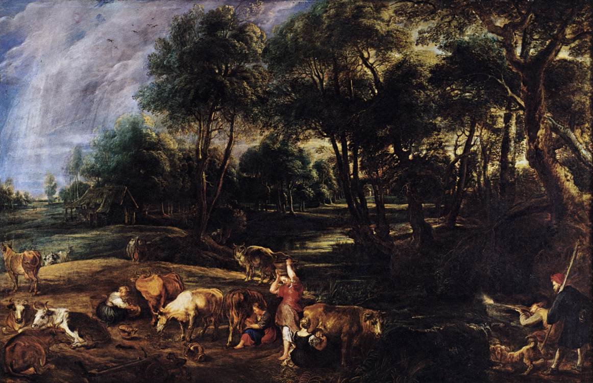 İnekler ve Yaban Kuşları ile Manzara by Peter Paul Rubens