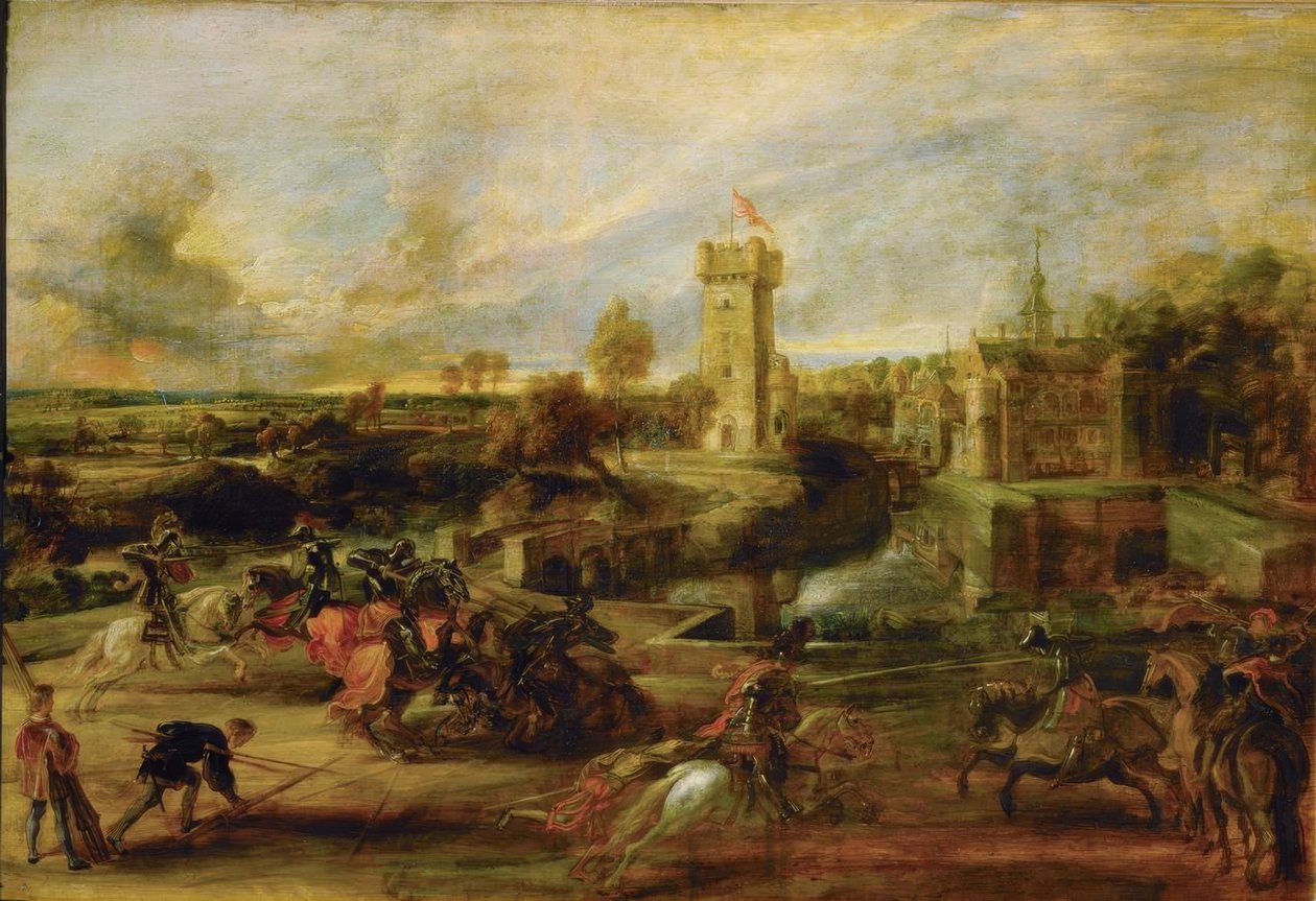 Steen kalesinin önünde bir turnuva ile manzara by Peter Paul Rubens