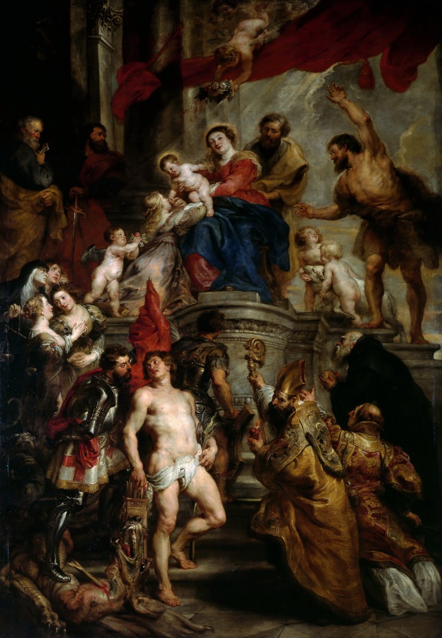 Madonna, Çocuk ve Azizlerle Taht Edildi by Peter Paul Rubens