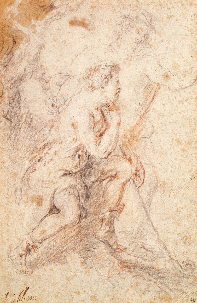 Merkür ve Çoban (kağıt üzerinde kırmızı ve siyah tebeşir) by Peter Paul Rubens