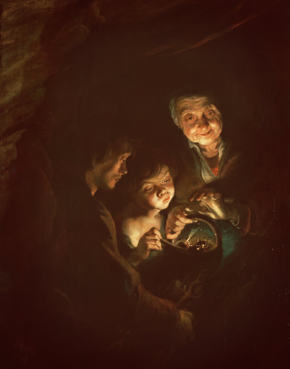 Mangallı yaşlı kadın, c.1616-20 (tahta üzerine yağlı boya) by Peter Paul Rubens