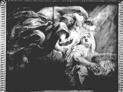 Dâhi Tarafından Taçlandırılan Din, The Apotheosis of James I için çalışma, c.1629-34 (çizim) by Peter Paul Rubens