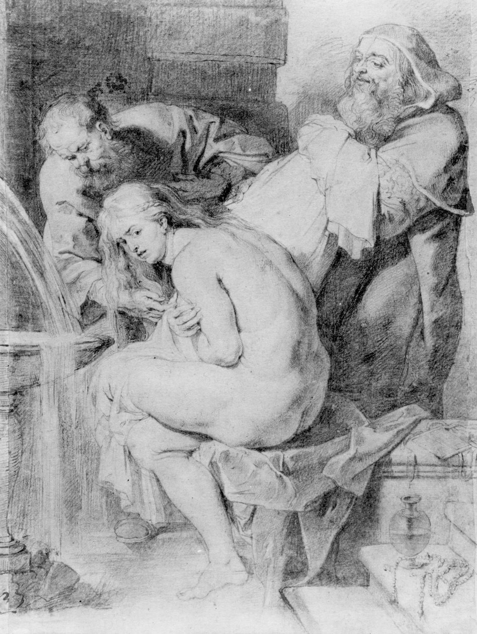 Susanna ve Yaşlılar, Lucas Vorsterman tarafından çizilmiş, c.1620 (tebeşir, kalem ve kağıt üzerine mürekkep) by Peter Paul Rubens