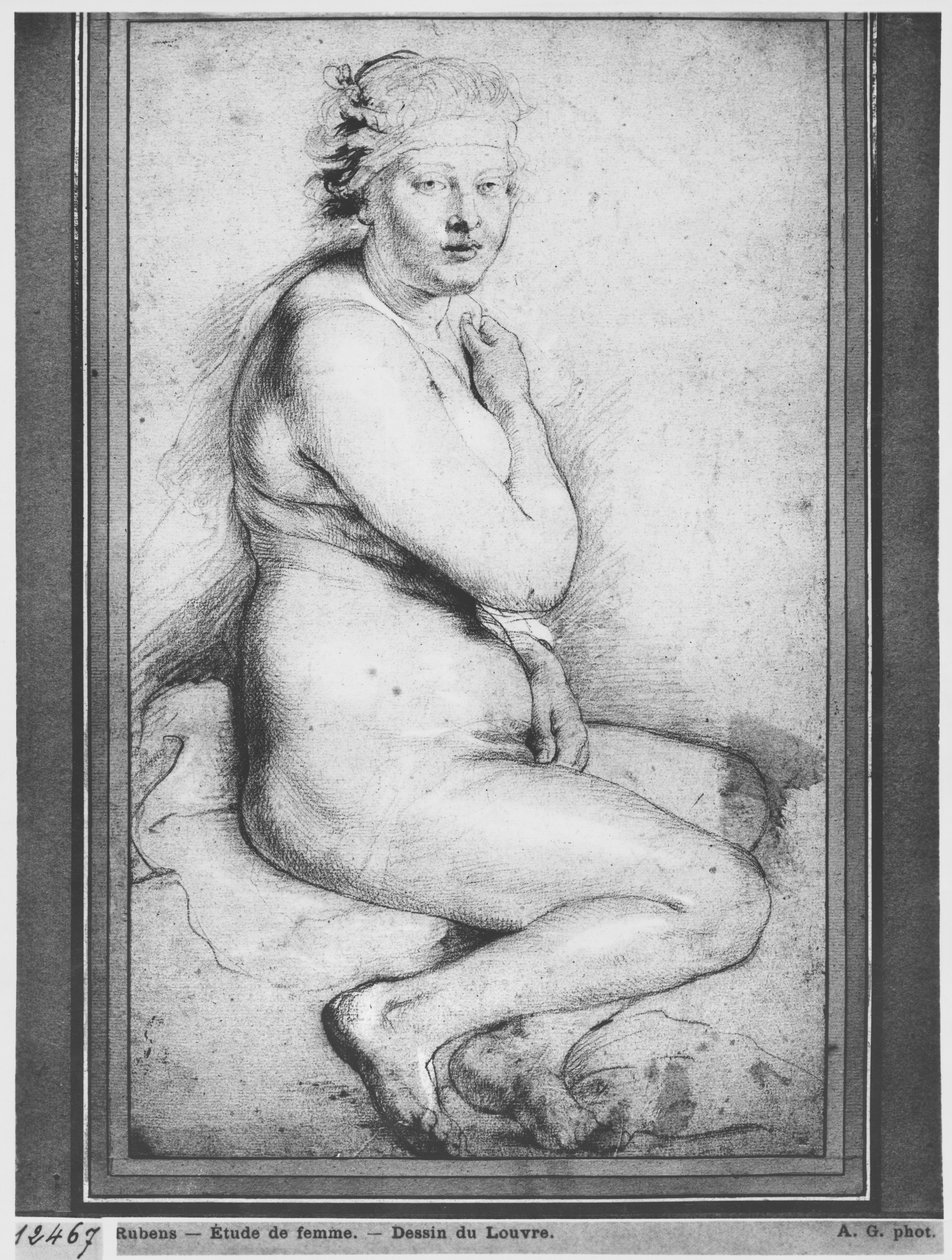 Genç çıplak kadın, oturmuş, sağa döndü by Peter Paul Rubens